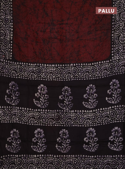 Batik cotton saree deep maroon and jamun shade with allover prints and batik printed border