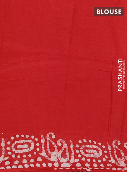 Batik cotton saree mustard yellow and red with allover prints and batik printed border