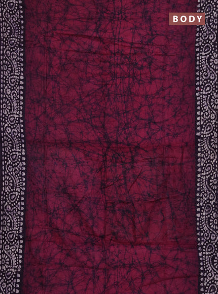 Batik cotton saree wine shade and deep purple with allover prints and batik printed border