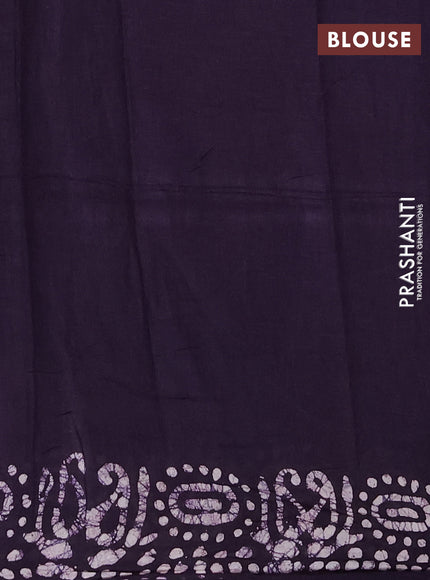 Batik cotton saree wine shade and deep purple with allover prints and batik printed border