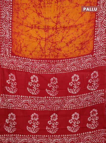 Batik cotton saree sunset orange and red with allover prints and batik printed border