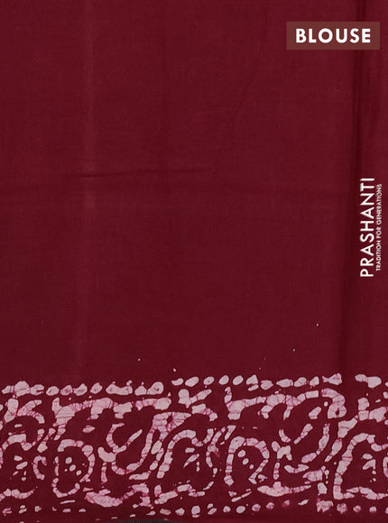 Batik cotton saree wine shade with allover prints and batik printed border