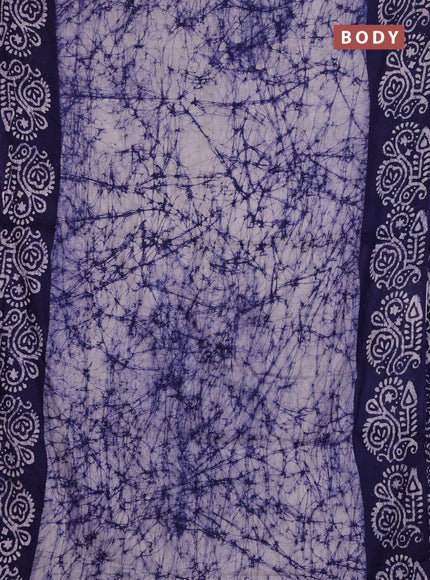 Batik cotton saree off white and navy blue with allover prints and batik printed border