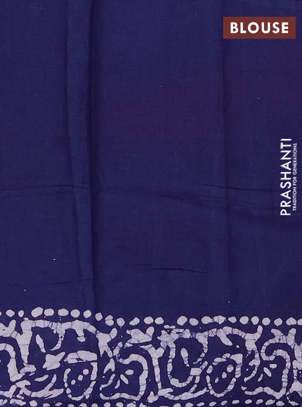 Batik cotton saree off white and navy blue with allover prints and batik printed border