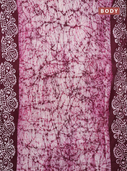Batik cotton saree wine shade with allover prints and batik printed border