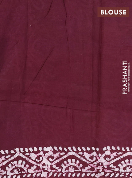 Batik cotton saree wine shade with allover prints and batik printed border