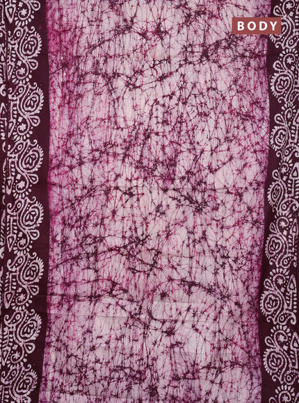 Batik cotton saree off white and wine shade with allover prints and batik printed border