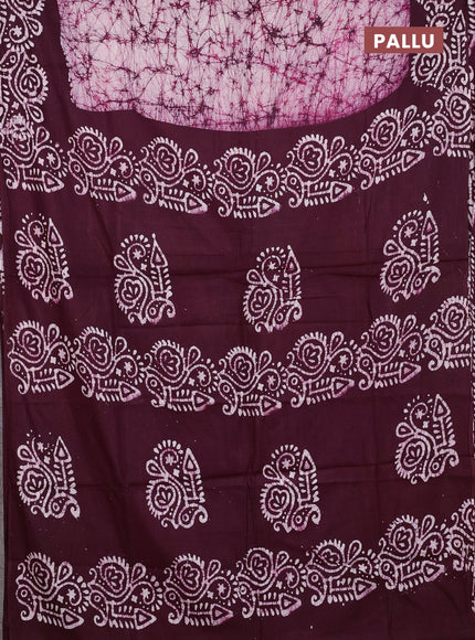 Batik cotton saree off white and wine shade with allover prints and batik printed border