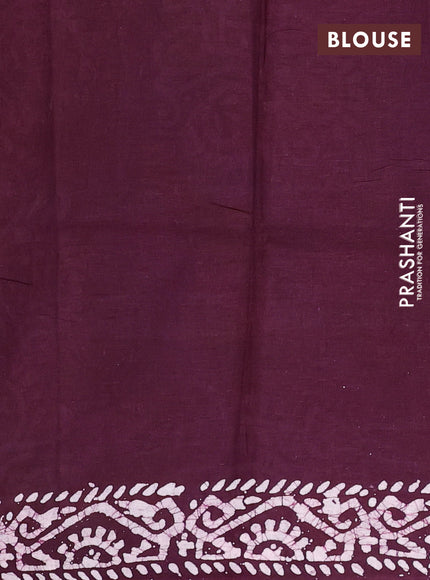 Batik cotton saree off white and wine shade with allover prints and batik printed border