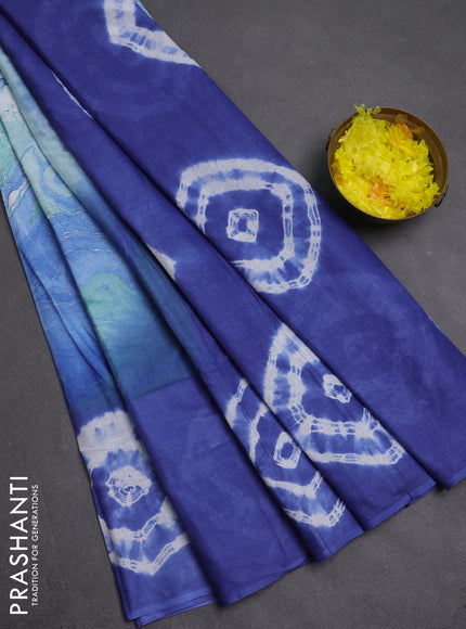 Batik cotton saree multi colour and blue with allover prints and batik printed border