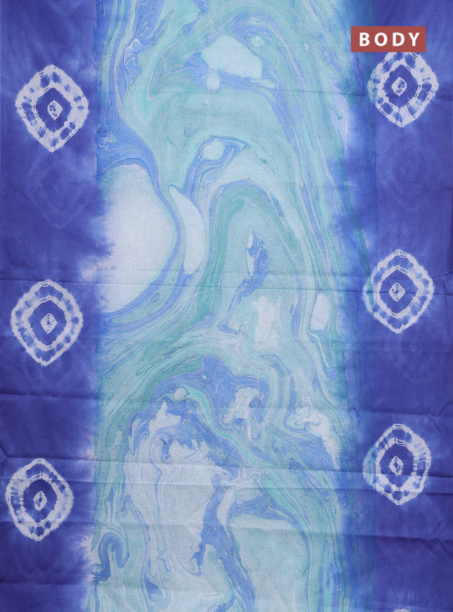 Batik cotton saree multi colour and blue with allover prints and batik printed border