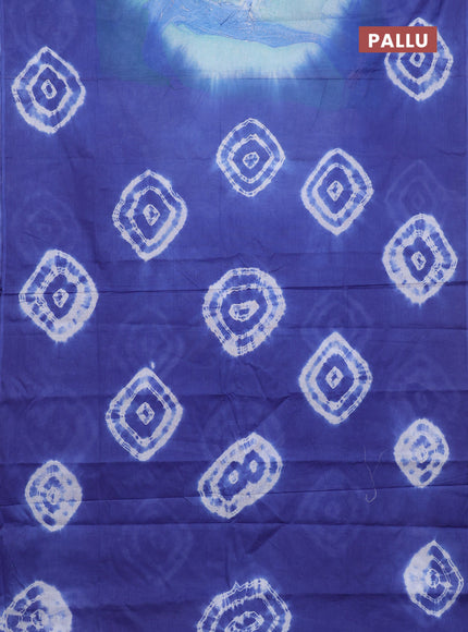Batik cotton saree multi colour and blue with allover prints and batik printed border