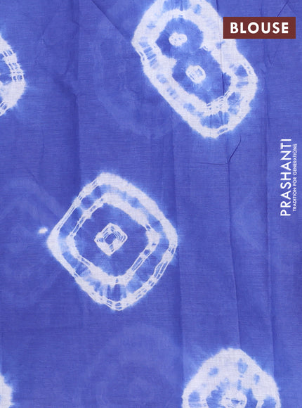Batik cotton saree multi colour and blue with allover prints and batik printed border