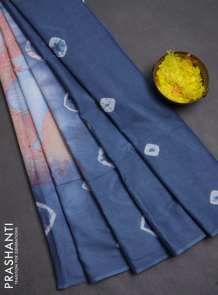 Batik cotton saree multi colour and grey with allover prints and batik printed border