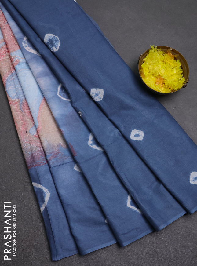 Batik cotton saree multi colour and grey with allover prints and batik printed border