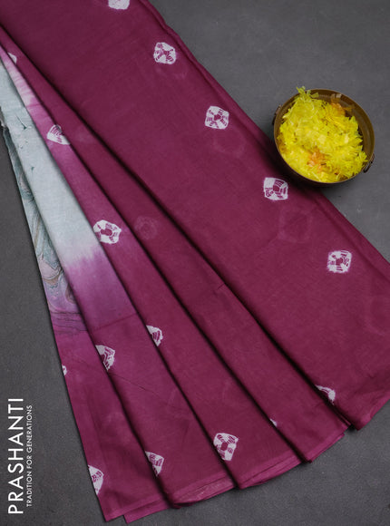 Batik cotton saree multi colour and magenta pink with allover prints and batik printed border