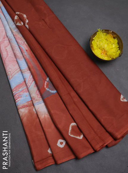 Batik cotton saree multi colour and rust shade with allover prints and batik printed border