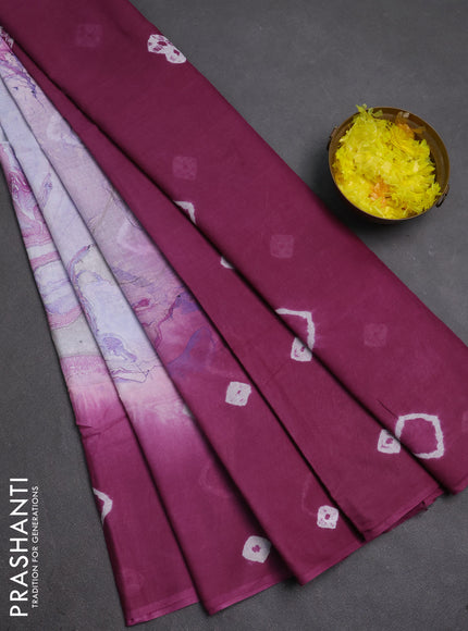 Batik cotton saree multi colour and magenta pink with allover prints and batik printed border