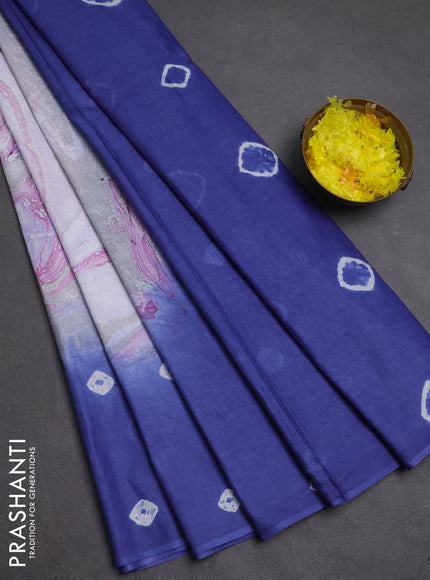 Batik cotton saree multi colour and blue with allover prints and batik printed border