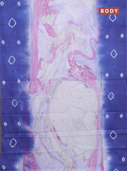 Batik cotton saree multi colour and blue with allover prints and batik printed border