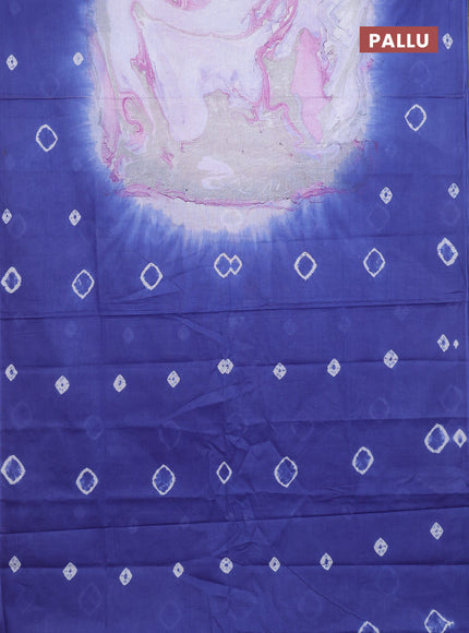 Batik cotton saree multi colour and blue with allover prints and batik printed border