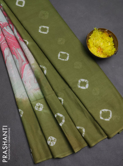 Batik cotton saree multi colour and mehendi green with allover prints and batik printed border