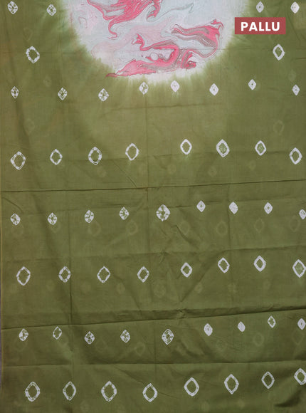 Batik cotton saree multi colour and mehendi green with allover prints and batik printed border