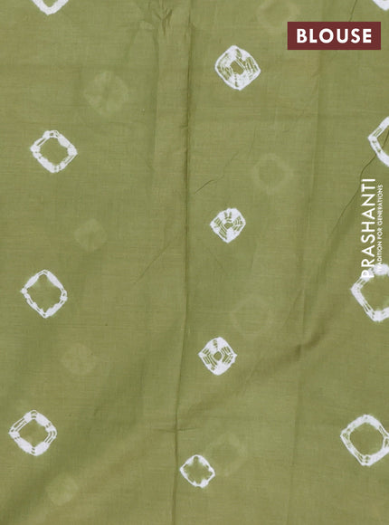 Batik cotton saree multi colour and mehendi green with allover prints and batik printed border