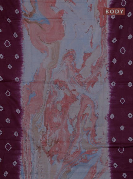 Batik cotton saree multi colour and purple with allover prints and batik printed border