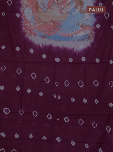 Batik cotton saree multi colour and purple with allover prints and batik printed border