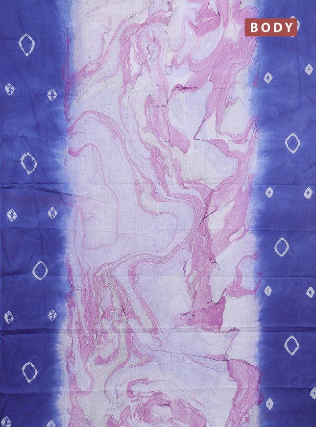Batik cotton saree multi colour and blue with allover prints and batik printed border