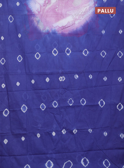 Batik cotton saree multi colour and blue with allover prints and batik printed border