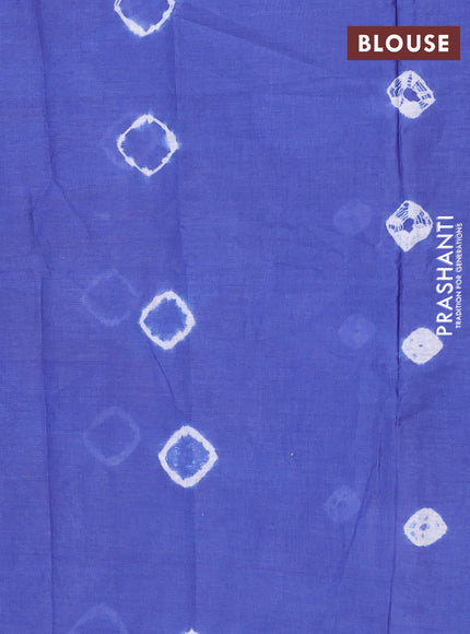 Batik cotton saree multi colour and blue with allover prints and batik printed border