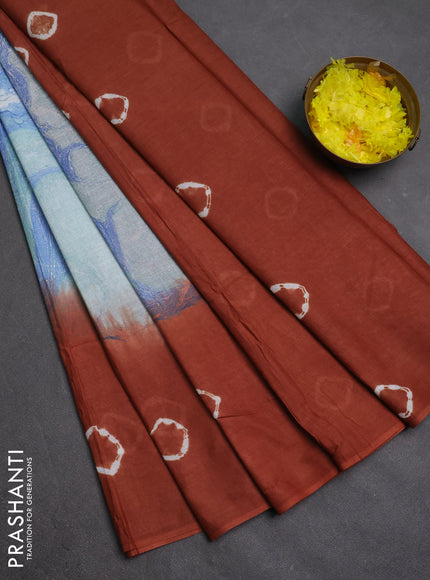 Batik cotton saree multi colour and brown with allover prints and batik printed border