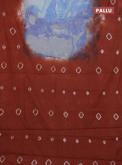 Batik cotton saree multi colour and brown with allover prints and batik printed border