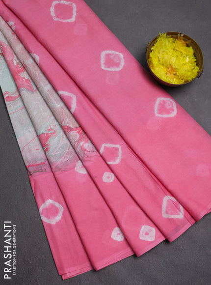 Batik cotton saree multi colour and pink with allover prints and batik printed border