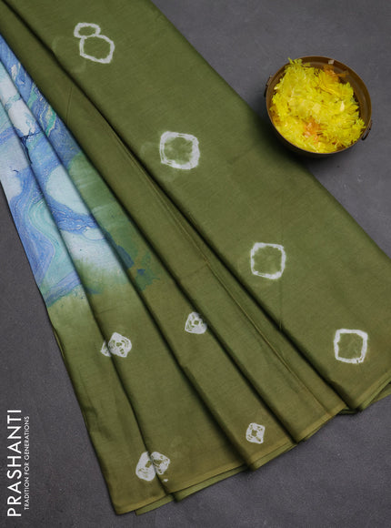 Batik cotton saree multi colour and mehendi green with allover prints and batik printed border