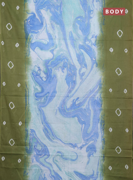 Batik cotton saree multi colour and mehendi green with allover prints and batik printed border