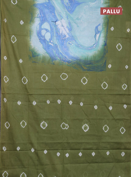 Batik cotton saree multi colour and mehendi green with allover prints and batik printed border