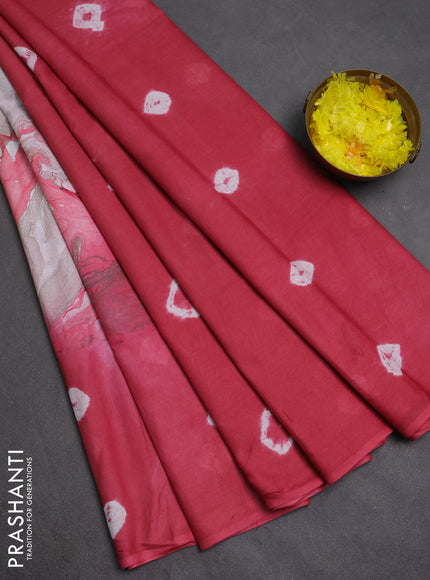 Batik cotton saree multi colour and peach pink with allover prints and batik printed border