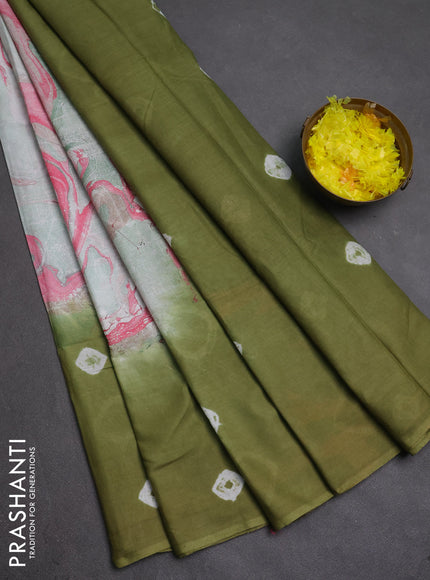 Batik cotton saree multi colour and mehendi green with allover prints and batik printed border