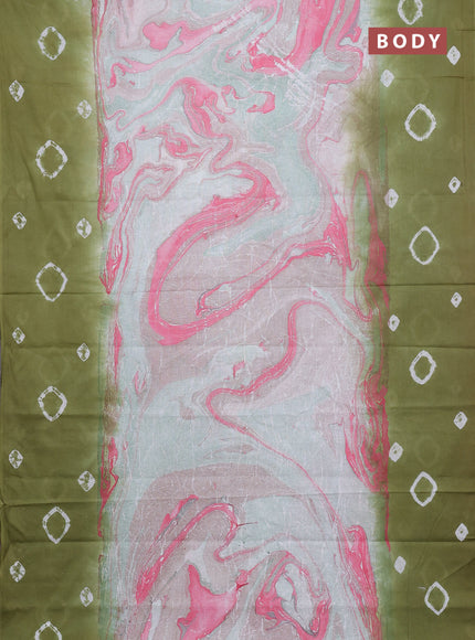 Batik cotton saree multi colour and mehendi green with allover prints and batik printed border