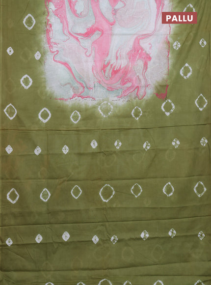 Batik cotton saree multi colour and mehendi green with allover prints and batik printed border