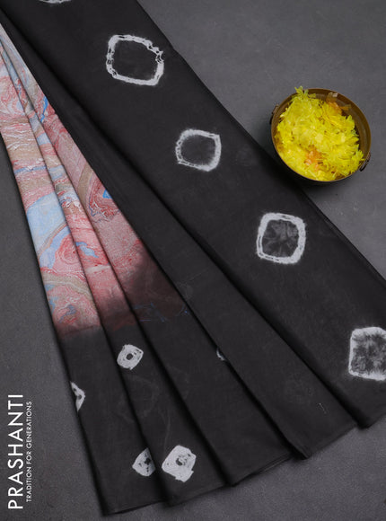 Batik cotton saree multi colour and grey with allover prints and batik printed border