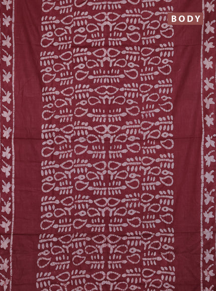 Batik cotton saree pastel maroon with allover prints and batik printed border