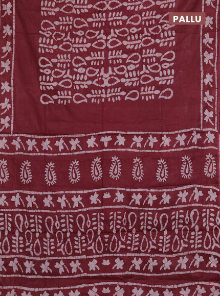 Batik cotton saree pastel maroon with allover prints and batik printed border