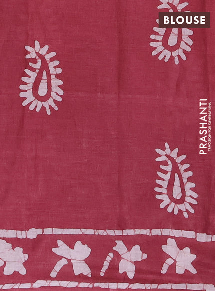 Batik cotton saree pastel maroon with allover prints and batik printed border