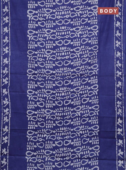 Batik cotton saree blue with allover prints and batik printed border