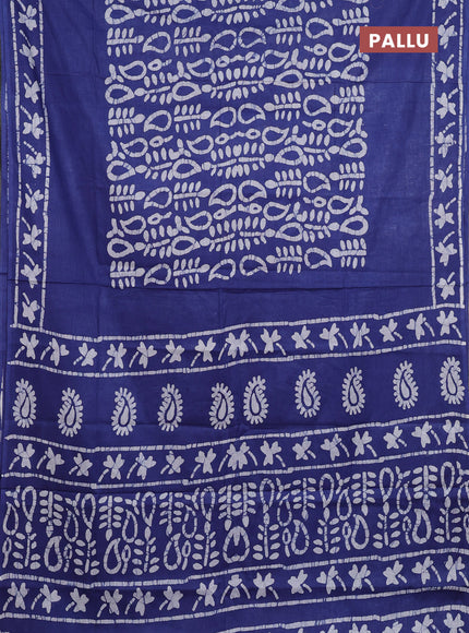 Batik cotton saree blue with allover prints and batik printed border