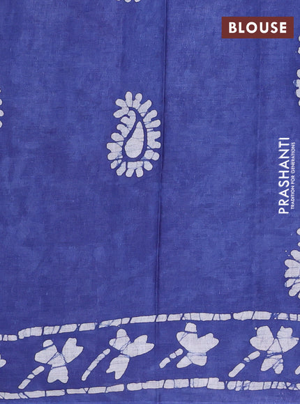 Batik cotton saree blue with allover prints and batik printed border